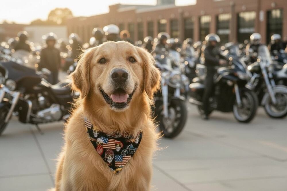 Biker-Inspired Dog Bandana with Skull Print – Size S/M